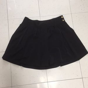 Black Pleated Skirt with Gold Buttons and Pockets